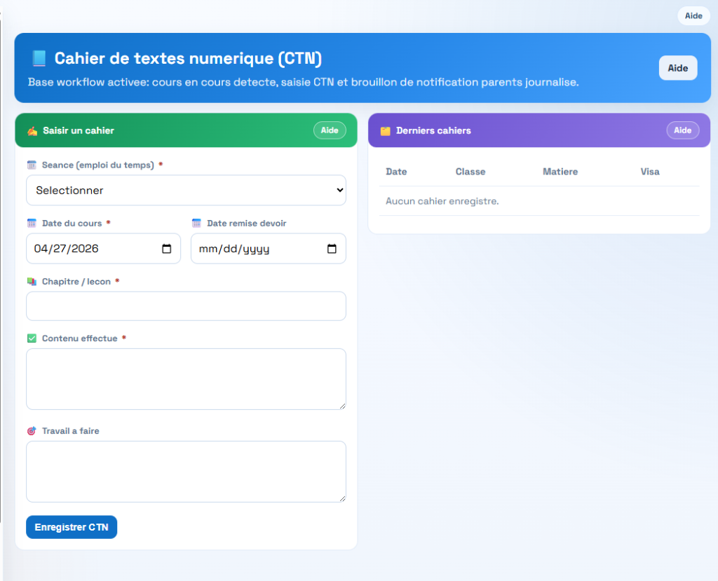 Cahier de texte et carnet de notes