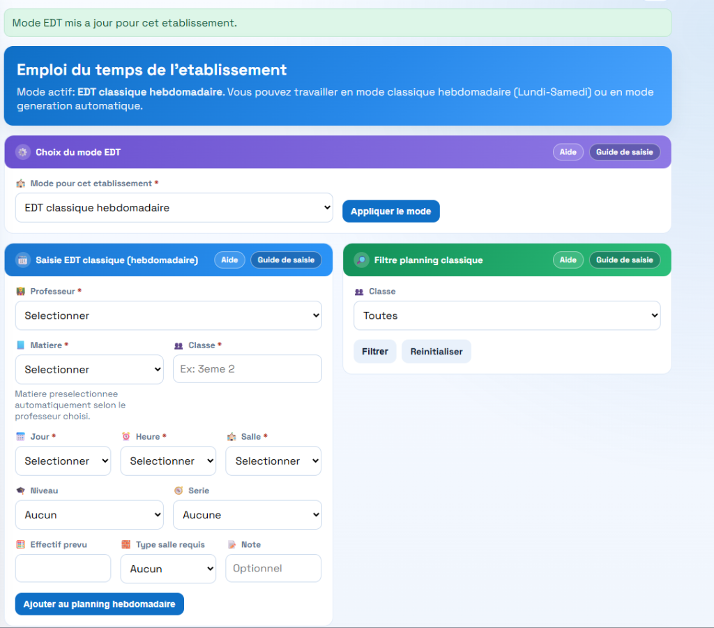 Emploi du temps scolaire
